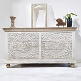Urban Loft Handmade Solid Mango Wood Carved Chest of Drawers White